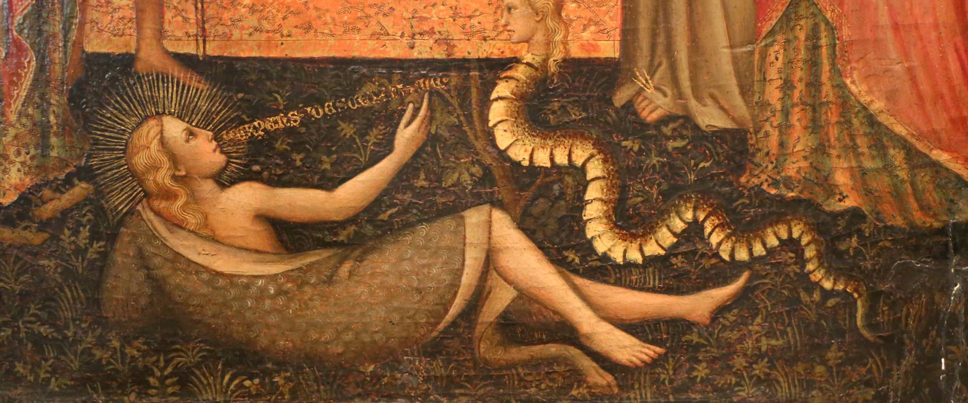 Giuliano di simone ricci, madonna col bambino in trono e quattro angeli, santi e crocifissione, 1380-1400 ca. 02 eva col serpente photo by Sailko